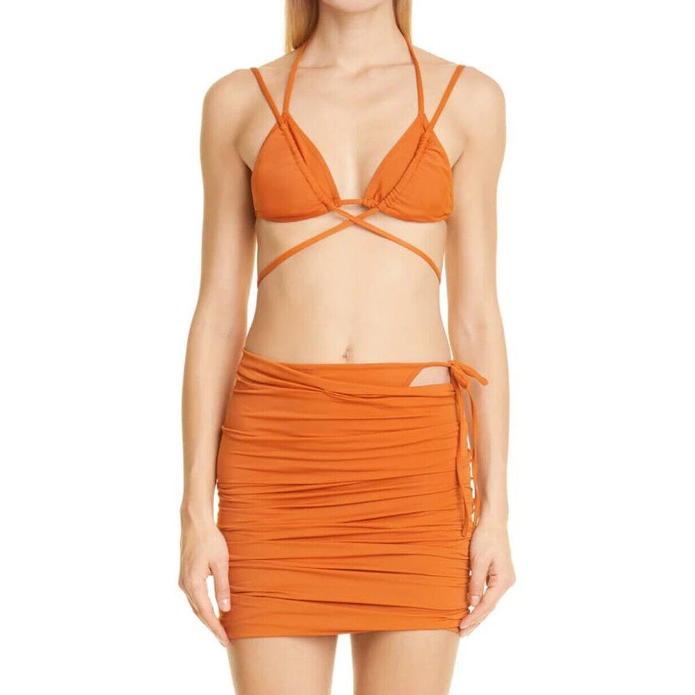Monse NWT Tie Waist String Bikini Swim Skirt Size Rust Orange XL